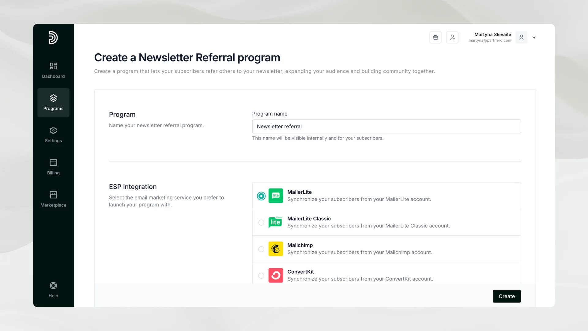 Creating a program on Partnero
